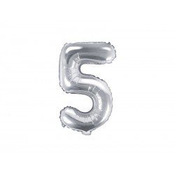 Balon foliowy Cyfra ""5"", 35cm, srebrny (1 karton / 50 szt.)
