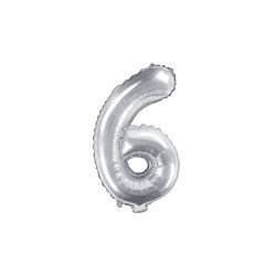 Balon foliowy Cyfra ""6"", 35cm, srebrny