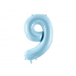 Balon foliowy Cyfra ""9"", 86cm, jasny niebieski
