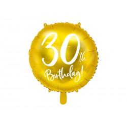 Balon foliowy 30th Birthday, złoty, 45cm (1 karton / 50 szt.)
