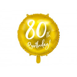 Balon foliowy 80th Birthday, złoty, 45cm (1 karton / 50 szt.)