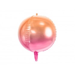 Balon foliowy Kula ombre, różowo-pomarańczowy, 35cm (1 karton / 50 szt.)