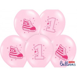 Balony 30cm, Trampek - Number 1, P. Pink (1 op. / 6 szt.)