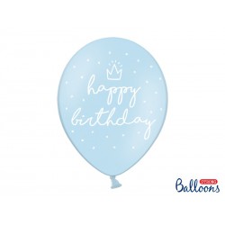 Balony 30cm, happy birthday, P. Baby Blue (1 op. / 6 szt.)