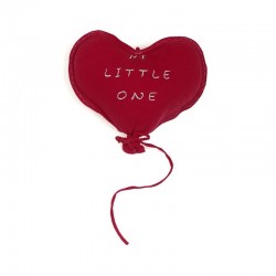 Hi Little One - Poduszka dekoracyjna z organicznego oddychającego BIO muślinu GOTS HEART RED