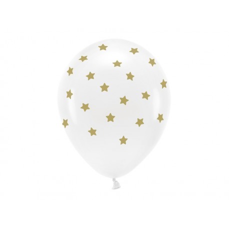Balony Eco 33 cm pastelowe, Gwiazdki, biały (1 op. / 6 szt.)