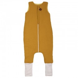 Hi Little One - śpiworek dwustronny piżamka z nogawkami z organicznej BIO bawełny muślin MUSTARD/SUNSHINE roz M