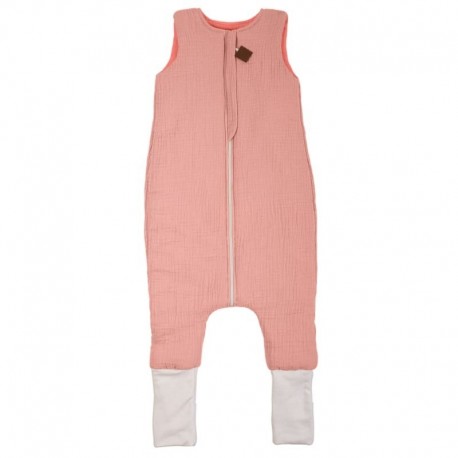 Hi Little One - ocieplany śpiworek dwustronny piżamka z nogawkami z organicznej BIO bawełny muślin BABY PINK/CORAL roz S
