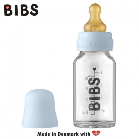 BIBS BABY GLASS BOTTLE BABY BLUE Antykolkowa Butelka Szklana dla Noworodków 110 ml